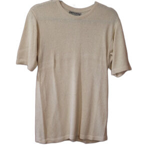 Su-Zen Vintage Cream Knit Long Line Short Sleeve Top Large Boutique Collectible
